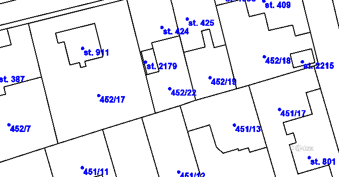 Parcela st. 452/22 v KÚ Hrabůvka, Katastrální mapa