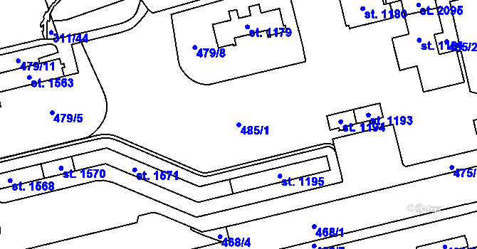Parcela st. 485/1 v KÚ Hrabůvka, Katastrální mapa