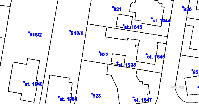 Parcela st. 922 v KÚ Hrabůvka, Katastrální mapa