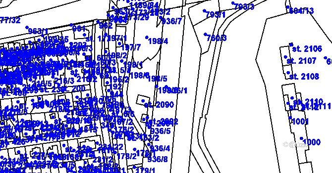 Parcela st. 936/1 v KÚ Hrabůvka, Katastrální mapa