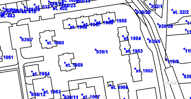 Parcela st. 939/1 v KÚ Hrabůvka, Katastrální mapa