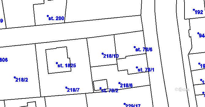 Parcela st. 218/10 v KÚ Hrabůvka, Katastrální mapa