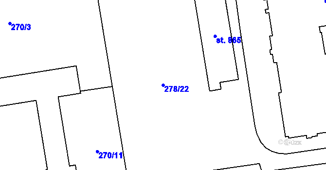 Parcela st. 278/22 v KÚ Hrabůvka, Katastrální mapa