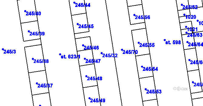 Parcela st. 245/32 v KÚ Hrabůvka, Katastrální mapa