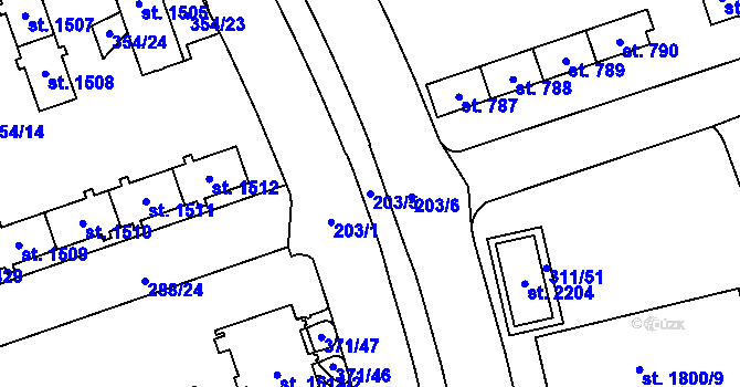 Parcela st. 203/5 v KÚ Hrabůvka, Katastrální mapa