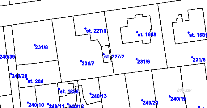 Parcela st. 227/2 v KÚ Hrabůvka, Katastrální mapa