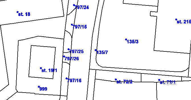 Parcela st. 135/7 v KÚ Hrabůvka, Katastrální mapa