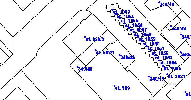 Parcela st. 988/1 v KÚ Hrabůvka, Katastrální mapa