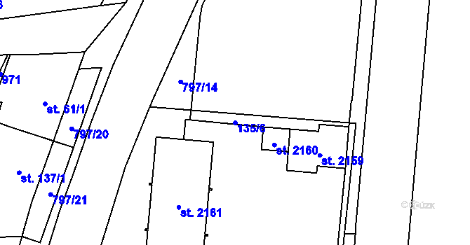 Parcela st. 135/6 v KÚ Hrabůvka, Katastrální mapa