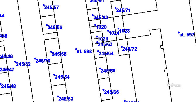 Parcela st. 245/64 v KÚ Hrabůvka, Katastrální mapa