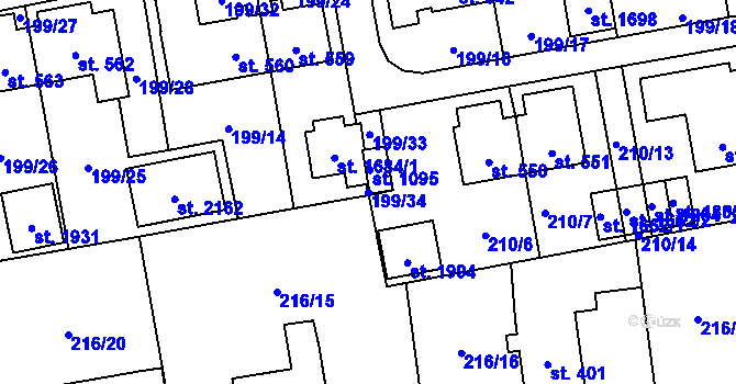 Parcela st. 199/34 v KÚ Hrabůvka, Katastrální mapa
