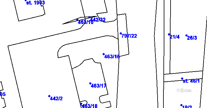 Parcela st. 463/16 v KÚ Hrabůvka, Katastrální mapa