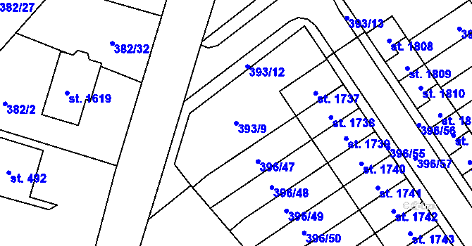 Parcela st. 393/9 v KÚ Heřmanice, Katastrální mapa