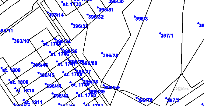 Parcela st. 396/28 v KÚ Heřmanice, Katastrální mapa