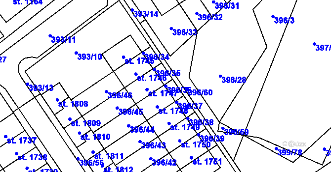 Parcela st. 396/36 v KÚ Heřmanice, Katastrální mapa