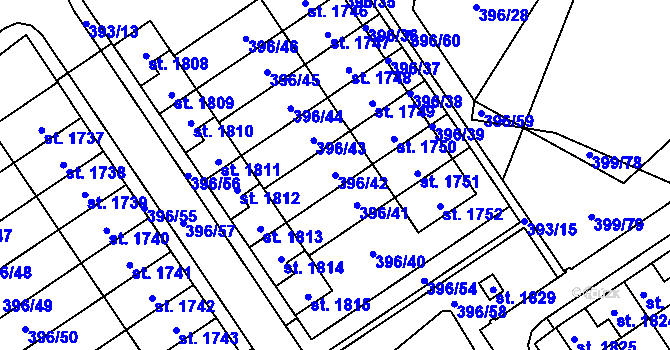 Parcela st. 396/42 v KÚ Heřmanice, Katastrální mapa