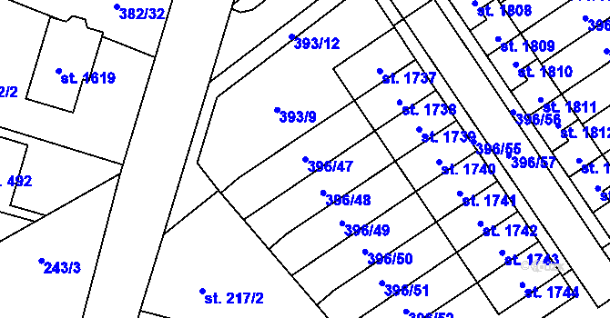 Parcela st. 396/47 v KÚ Heřmanice, Katastrální mapa