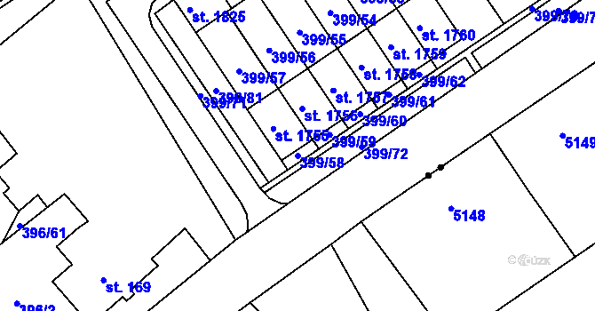 Parcela st. 399/58 v KÚ Heřmanice, Katastrální mapa