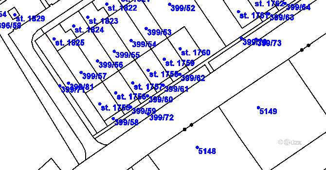 Parcela st. 399/61 v KÚ Heřmanice, Katastrální mapa
