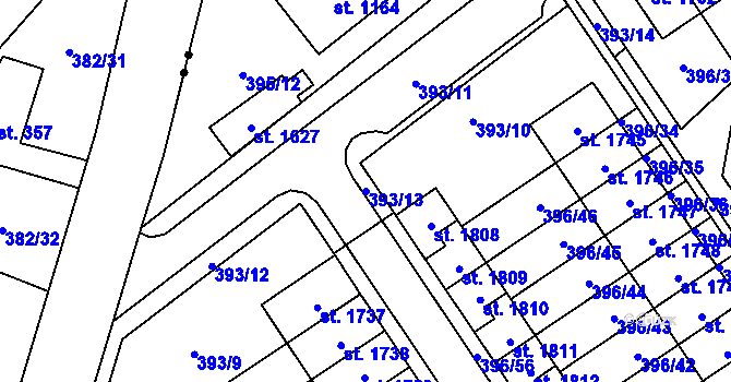 Parcela st. 393/13 v KÚ Heřmanice, Katastrální mapa
