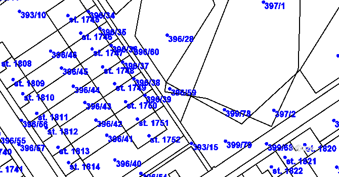 Parcela st. 396/59 v KÚ Heřmanice, Katastrální mapa