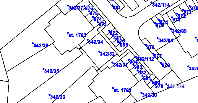 Parcela st. 342/32 v KÚ Heřmanice, Katastrální mapa