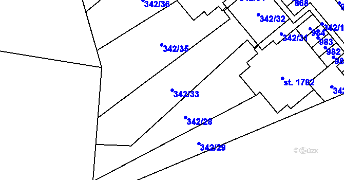 Parcela st. 342/33 v KÚ Heřmanice, Katastrální mapa