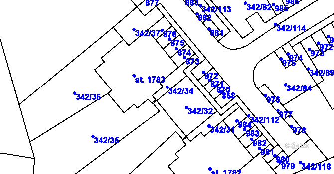 Parcela st. 342/34 v KÚ Heřmanice, Katastrální mapa