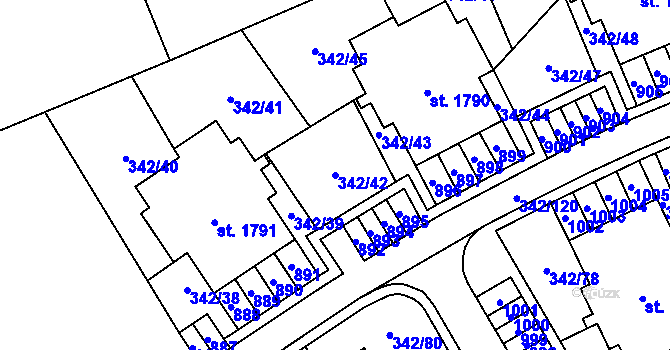 Parcela st. 342/42 v KÚ Heřmanice, Katastrální mapa