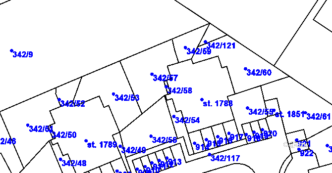 Parcela st. 342/58 v KÚ Heřmanice, Katastrální mapa
