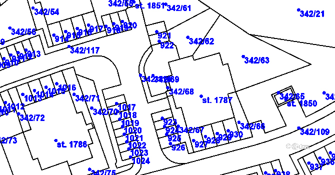 Parcela st. 342/68 v KÚ Heřmanice, Katastrální mapa