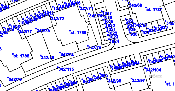 Parcela st. 342/75 v KÚ Heřmanice, Katastrální mapa