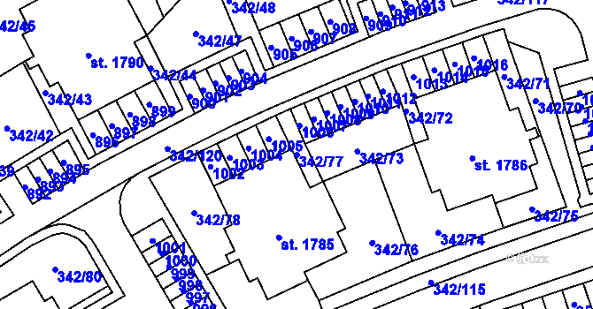 Parcela st. 342/77 v KÚ Heřmanice, Katastrální mapa