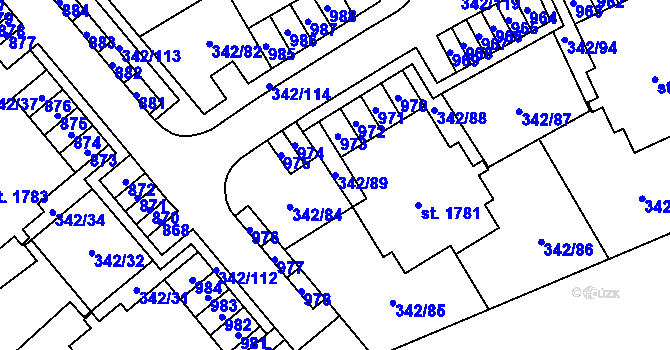 Parcela st. 342/89 v KÚ Heřmanice, Katastrální mapa