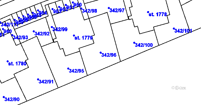 Parcela st. 342/96 v KÚ Heřmanice, Katastrální mapa