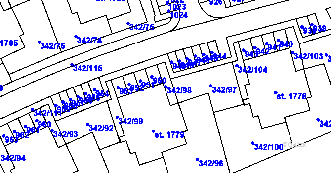 Parcela st. 342/98 v KÚ Heřmanice, Katastrální mapa