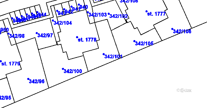 Parcela st. 342/101 v KÚ Heřmanice, Katastrální mapa