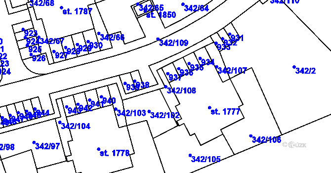 Parcela st. 342/108 v KÚ Heřmanice, Katastrální mapa