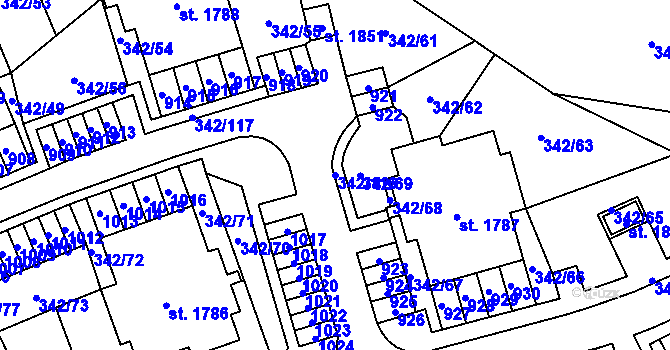 Parcela st. 342/116 v KÚ Heřmanice, Katastrální mapa