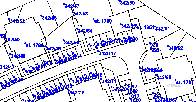 Parcela st. 342/117 v KÚ Heřmanice, Katastrální mapa