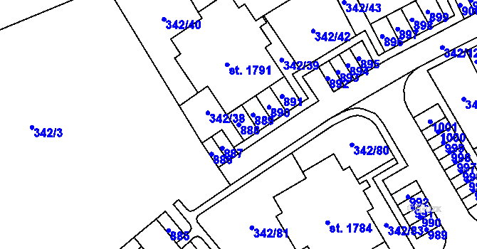 Parcela st. 888 v KÚ Heřmanice, Katastrální mapa