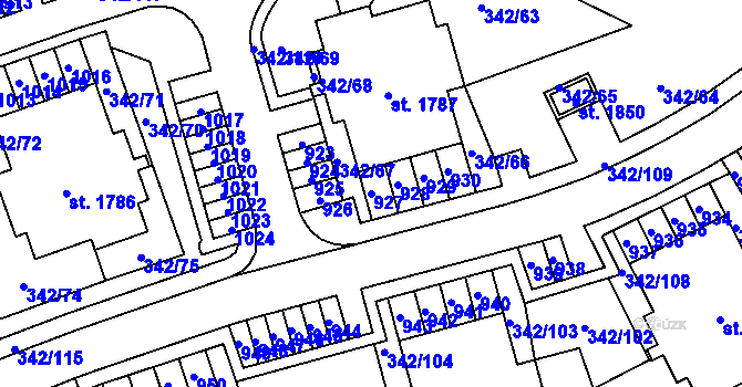 Parcela st. 927 v KÚ Heřmanice, Katastrální mapa