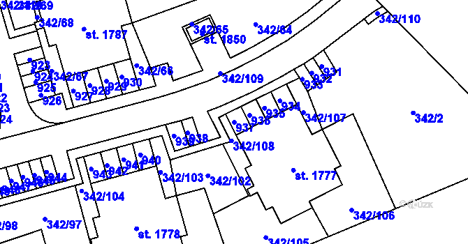 Parcela st. 937 v KÚ Heřmanice, Katastrální mapa