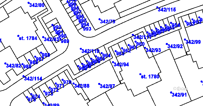 Parcela st. 964 v KÚ Heřmanice, Katastrální mapa