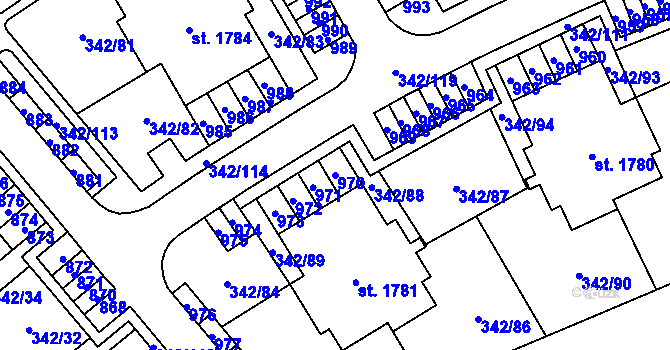 Parcela st. 970 v KÚ Heřmanice, Katastrální mapa
