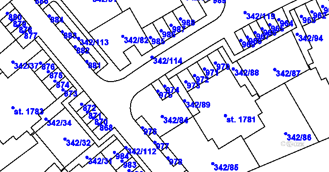 Parcela st. 974 v KÚ Heřmanice, Katastrální mapa