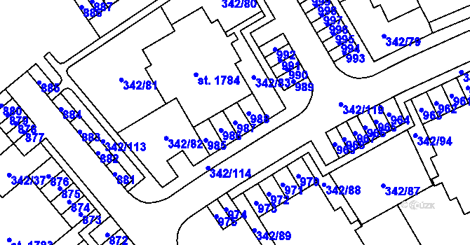 Parcela st. 987 v KÚ Heřmanice, Katastrální mapa
