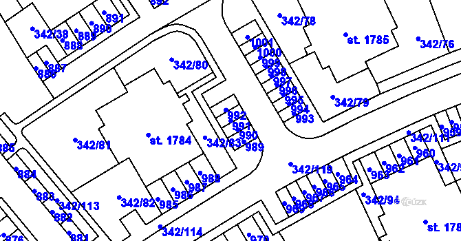 Parcela st. 991 v KÚ Heřmanice, Katastrální mapa