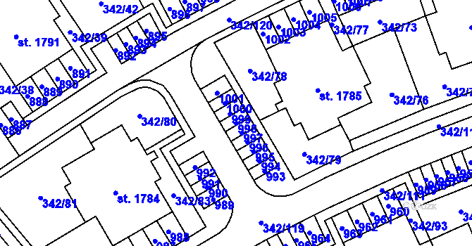 Parcela st. 998 v KÚ Heřmanice, Katastrální mapa