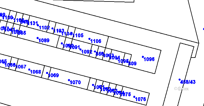 Parcela st. 1093 v KÚ Heřmanice, Katastrální mapa